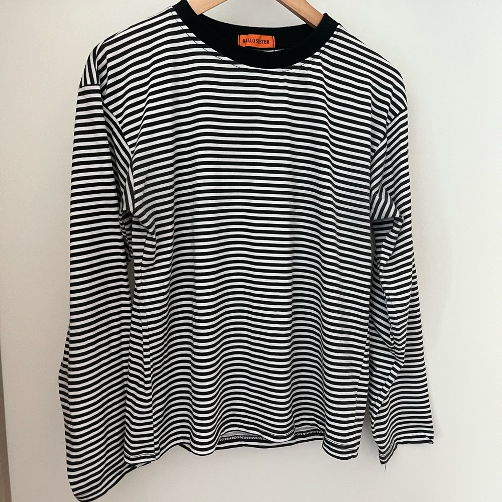 Hello Sister Black and White Striped Long Sleeve Shirt